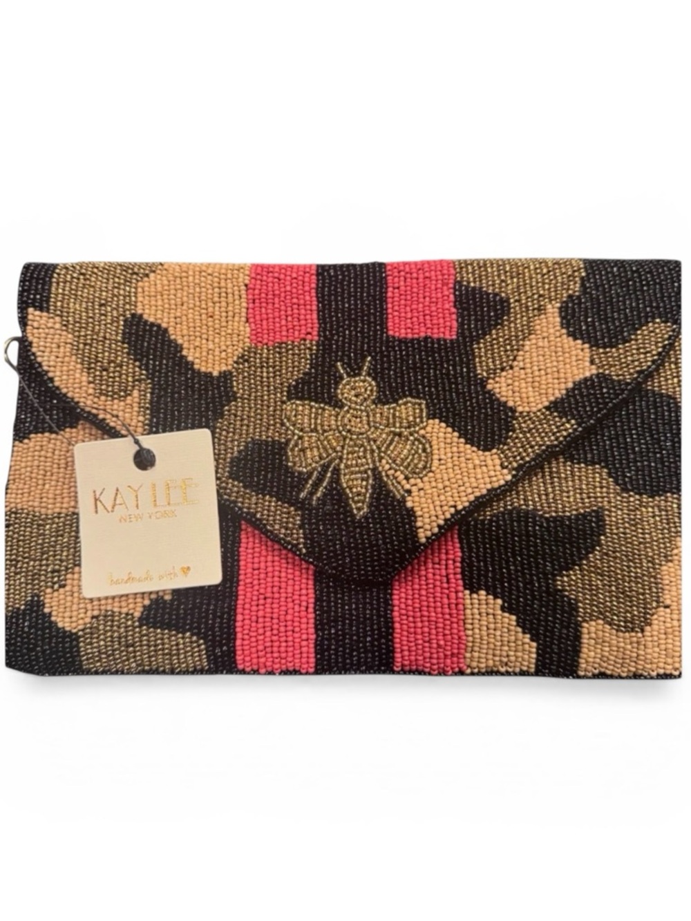 Kaylee New York Beaded Bee Clutch – Optional Gold Chain – New